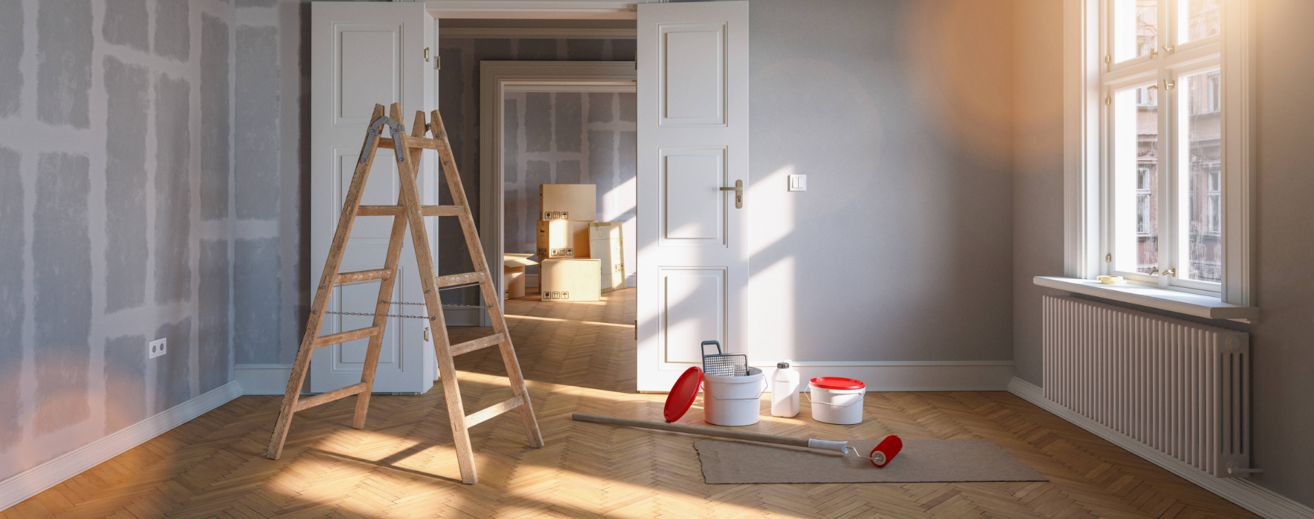Rénovation TCE d’une chambre avec peinture murale gris clair