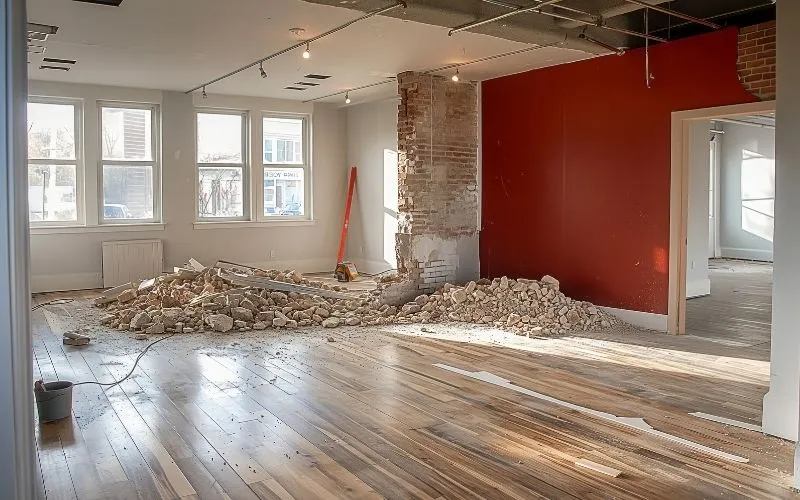 Rénovation loft Paris, espace ouvert industriel et aménagement moderne.